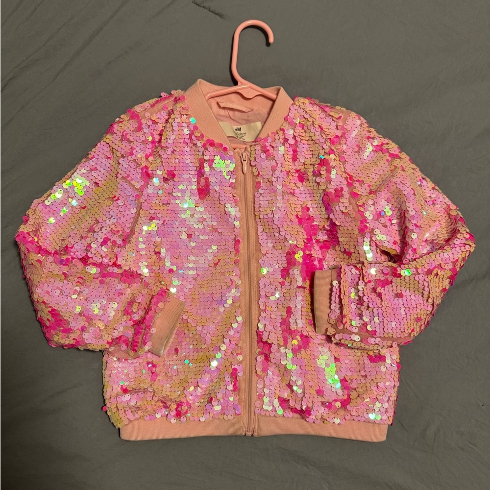 H&M Light Pink Sequin Bomber Jacket